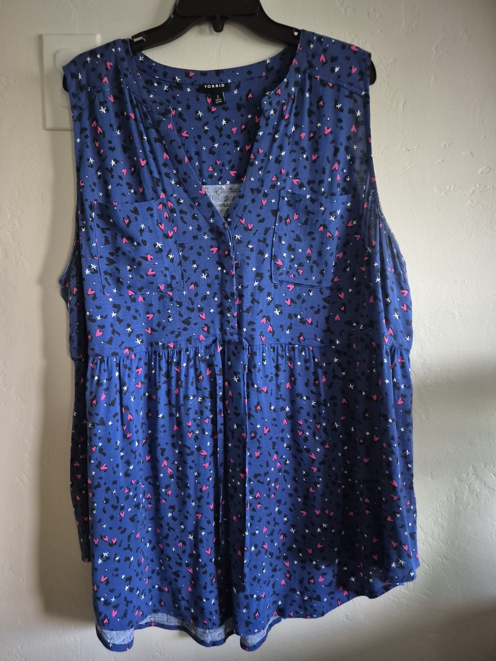 Torrid Blue Sleeveless V-Neck Button Front Blouse